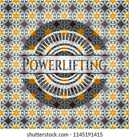 Powerlifting arabic style emblem. Arabesque decoration.