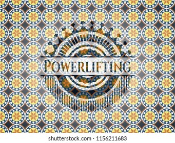 Powerlifting arabic style emblem. Arabesque decoration.