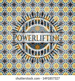 Powerlifting arabic style emblem. Arabesque decoration.