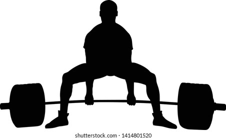 powerlifting athlete exercise deadlift black silhouette on white background