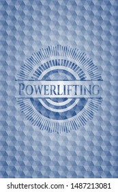 Powerlifting blue polygonal badge. Vector Illustration. Detailed.
