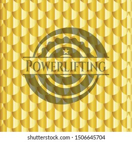 Powerlifting gold emblem. Scales pattern. Vector Illustration. Detailed.