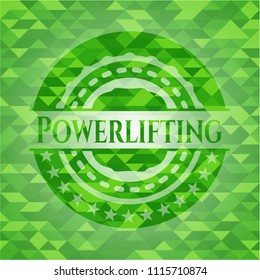 Powerlifting green emblem with triangle mosaic background