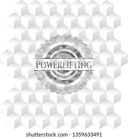 Powerlifting grey badge with geometric cube white background