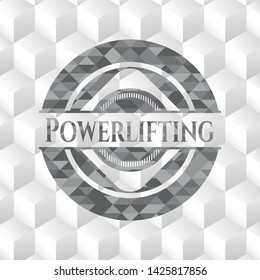 Powerlifting grey emblem with geometric cube white background