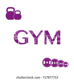 Powerlifting gym workout elements. Bodybuilding exercises equipment.