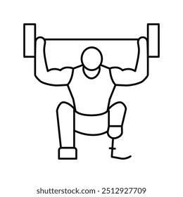 Krafttraining behinderte Athleten Linie Symbol Vektor. Schild für Behindertensportler mit Krafttraining. isoliertes Kontursymbol, schwarze Illustration