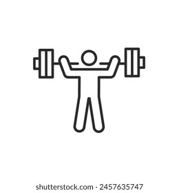 Powerlifting icon. Minimalistic representation of an athlete lifting a barbell overhead, symbolizing powerlifting, strength sports, and weight training. Vector illustration
