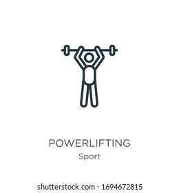 Powerlifting icon. Thin linear powerlifting outline icon isolated on white background from sport collection. Line vector sign, symbol for web and mobile