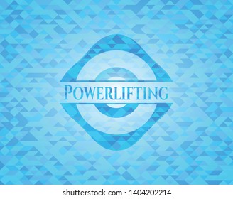 Powerlifting light blue emblem. Mosaic background