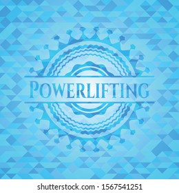 Powerlifting light blue emblem. Mosaic background