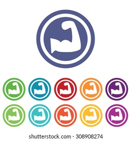 Powerlifting signs set, on colored circles, isolated on white