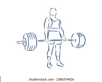 Powerlifting sport contour vector illustration