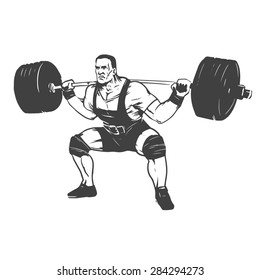 powerlifting squat figure on isolated white background