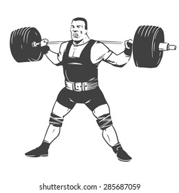 powerlifting squat figure on isolated white background