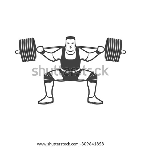 powerlifting squat figure on isolated white background, simple illustration