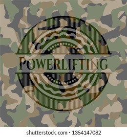 Powerlifting written on a camo texture