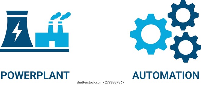 Powerplant automation control system vector illustration with turbine and technology icons