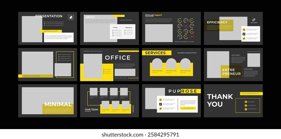 PowerPoint business presentation template. Abstract white, yellow, slides. Brochure cover design, cover design, proposal, pitch deck, google slides