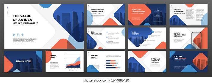 Powerpoint business presentation template. Modern keynote presentation background, brochure cover design, brand guidelines, pitch deck, annual report, company profile, facebook banner, proposal.