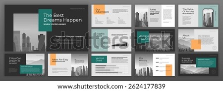 Powerpoint presentation template. Keynote presentation background, brochure design, website slider, landing page, annual report, company profile, brand guidelines, google slides, social media.