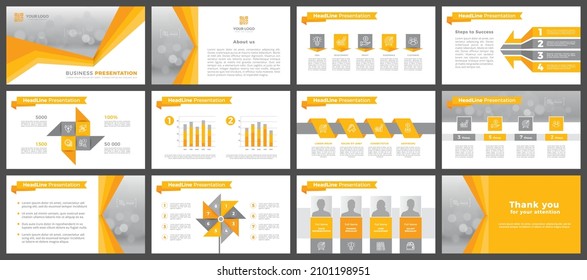 Powerpoint presentation template. A set of slides for a business company.