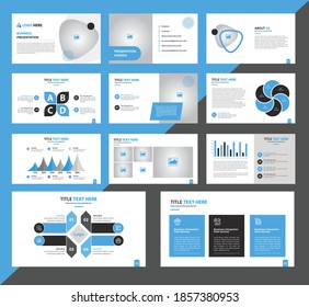 Powerpoint presentation templates set. Blue-green elements of infographics on a blue and black background. Use presentation templates, flyers, and leaflets, corporate reports, marketing, advertising.