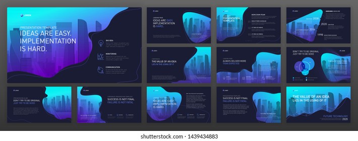 Powerpoint Presentation Templates Set For Business. Use For Keynote Presentation Background, Brochure Design, Website Slider, Landing Page, Annual Report, Company Profile.