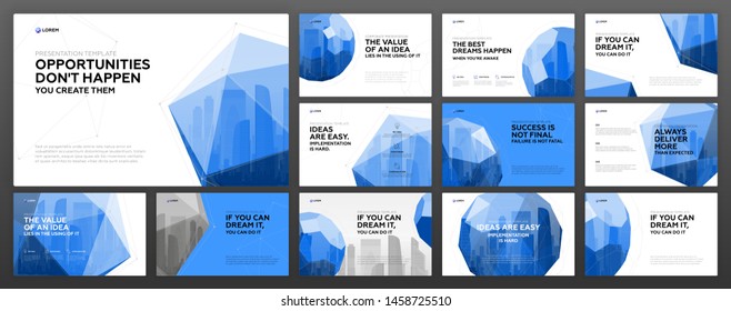 Powerpoint presentation templates set for business. Use for modern keynote presentation background, landscape brochure design, website slider, landing page, annual report, company profile.