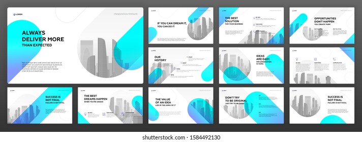 Powerpoint presentation templates set for business and construction. Use for keynote template, brochure design, website slider, landing page, annual report, company profile, social media banners.
