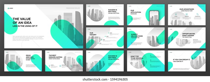 Powerpoint presentation templates set for business and real estate. Use for keynote presentation, brochure design, website slider, landing page, annual report, company profile, social media banner.