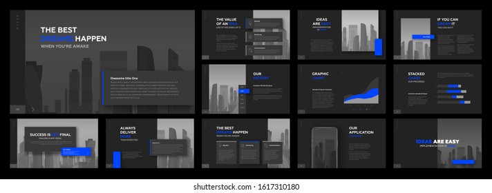 Powerpoint presentation templates set for business and real estate. Use for keynote presentation, brochure design, website slider, landing page, annual report, company profile, social media banner.