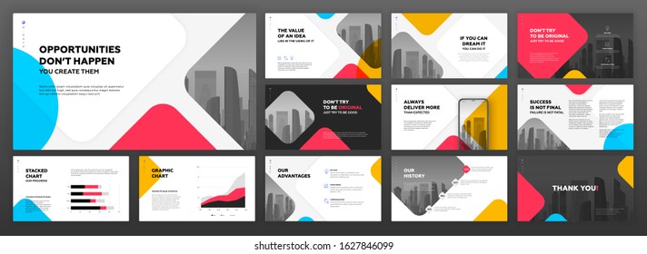 Powerpoint presentation templates set for business. Use for modern keynote presentation background, brochure design, website slider, landing page, annual report, company profile, social media banner