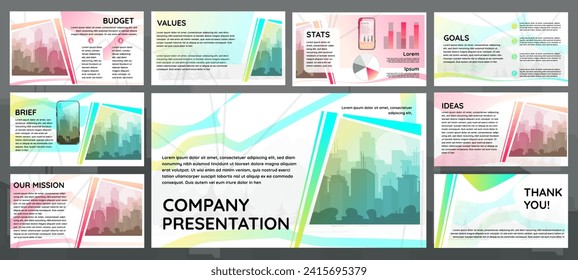 Powerpoint presentation templates. Set of creative slide layouts for digital presentation. Backdrop for website, landing page or report. Cartoon flat vector collection isolated on gray background