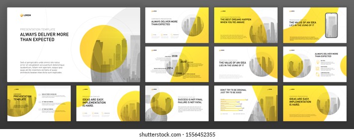 Powerpoint presentation templates set for real estate and architecture. Suitable as presentation background, landing page, company profile, annual report, horizontal brochure cover, portfolio.