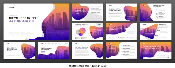 Powerpoint presentation templates set. Use for keynote presentation templates, brochure design, website slider, landing page, annual report.