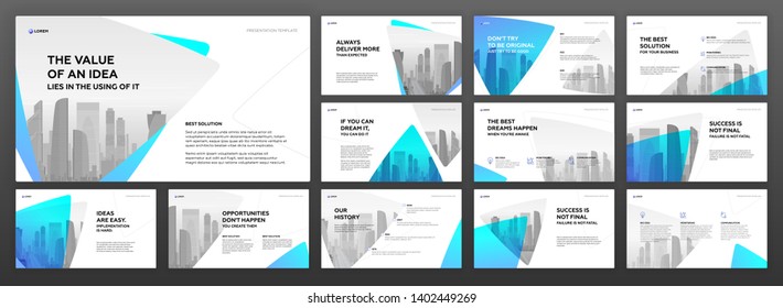 Powerpoint presentation templates set. Use for modern keynote presentation background, brochure design, website slider, landing page, annual report, company profile.