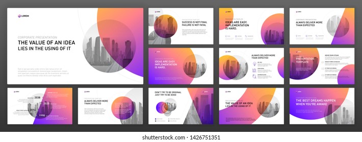 Powerpoint presentation templates set. Use for keynote presentation background, brochure design, website slider, landing page, annual report, company profile.