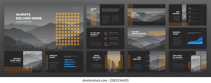 Powerpoint presentation templates set. Use for modern Keynote presentation background, brochure design, website slider, landing page, google slides template, annual report, company profile.