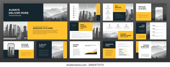 Powerpoint presentation templates set. Use for modern Keynote presentation background, brochure design, website slider, landing page, google slides.