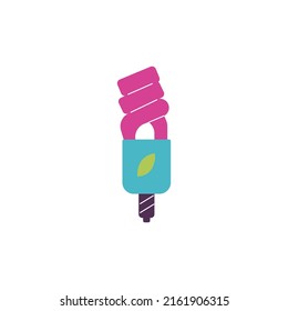 Powersave or energy saving eco bulb, flat vector illustration isolated on white background. Energy and resources economy ecological concept icon or symbol.