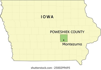 Poweshiek County and city of Montezuma location on Iowa state map