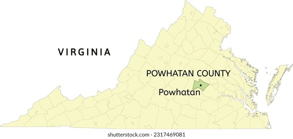 Powhatan County and census-designated place of Powhatan location on Virginia state map