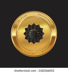 POWR Cryptocurrency logo in black color concept on gold coin.  Powerledger, POWR Coin Block chain technology symbol. Vector illustration for banner, background, web, print, article.