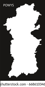 Powys Wales map black inverted silhouette illustration