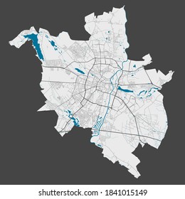 Poznan map. Detailed map of Poznan city administrative area. Cityscape panorama. Royalty free vector illustration. Outline map with highways, streets, rivers. Tourist decorative street map.