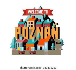 Poznan in Poland is Beautiful city to visit on holiday, vector cartoon illustration