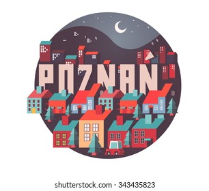 Poznan in Poland is Beautiful city to visit on holiday, vector cartoon illustration