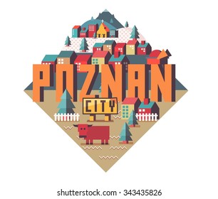 Poznan in Poland is Beautiful city to visit on holiday, vector cartoon illustration