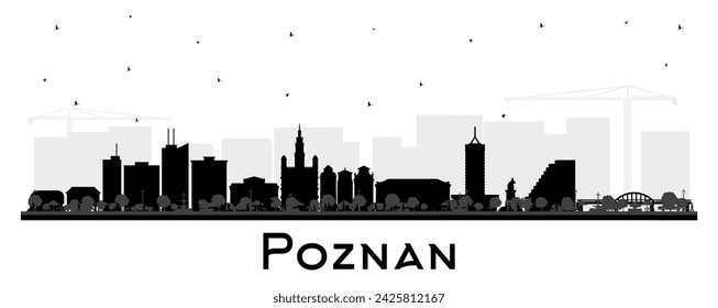 Posen Polen Stadt Skyline Silhouette mit schwarzen Gebäuden isoliert auf weiß. In: Vector Illustration. Posen Stadtbild mit Sehenswürdigkeiten. Geschäftsreise und Tourismus Konzept mit historischer Architektur.